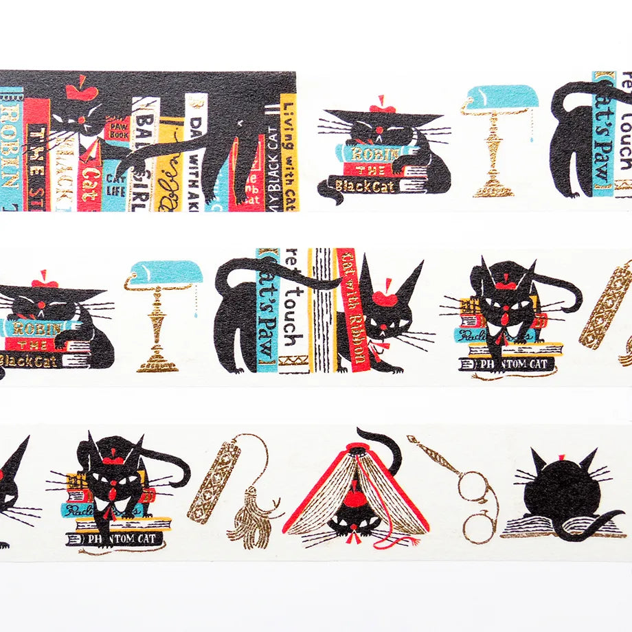 黒ねこ意匠 / 箔押しマスキングテープ「ROBIN'S BOOKSTORE」