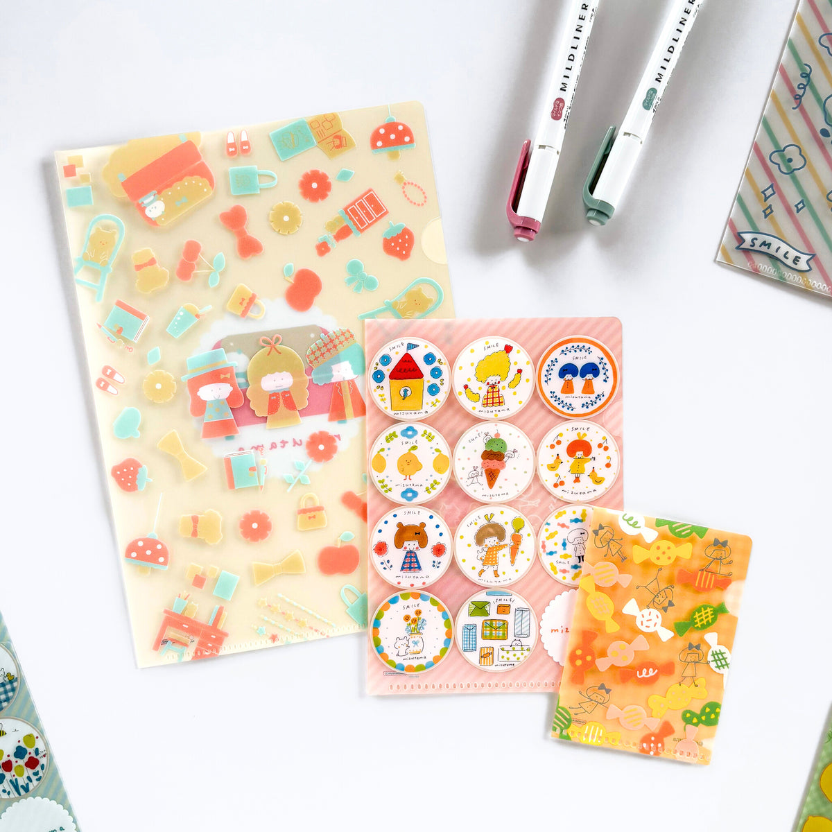 mizutama x サンスター文具 / クリアファイル３枚セット「pink & yellow」
