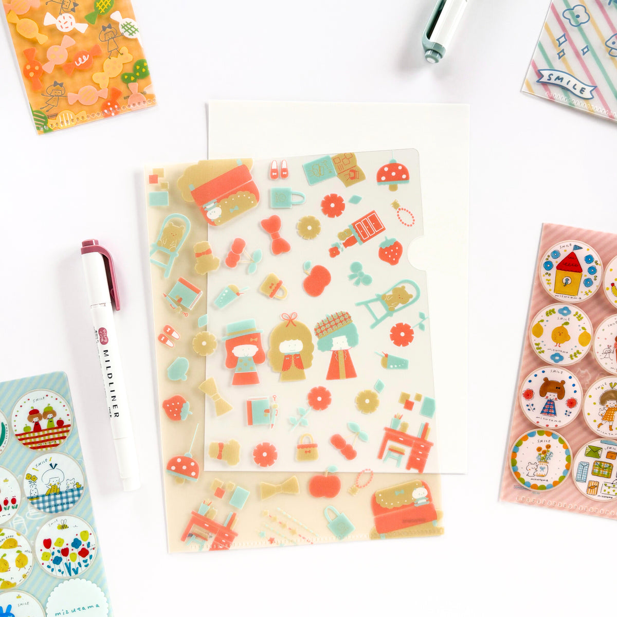 mizutama x サンスター文具 / クリアファイル３枚セット「pink & yellow」