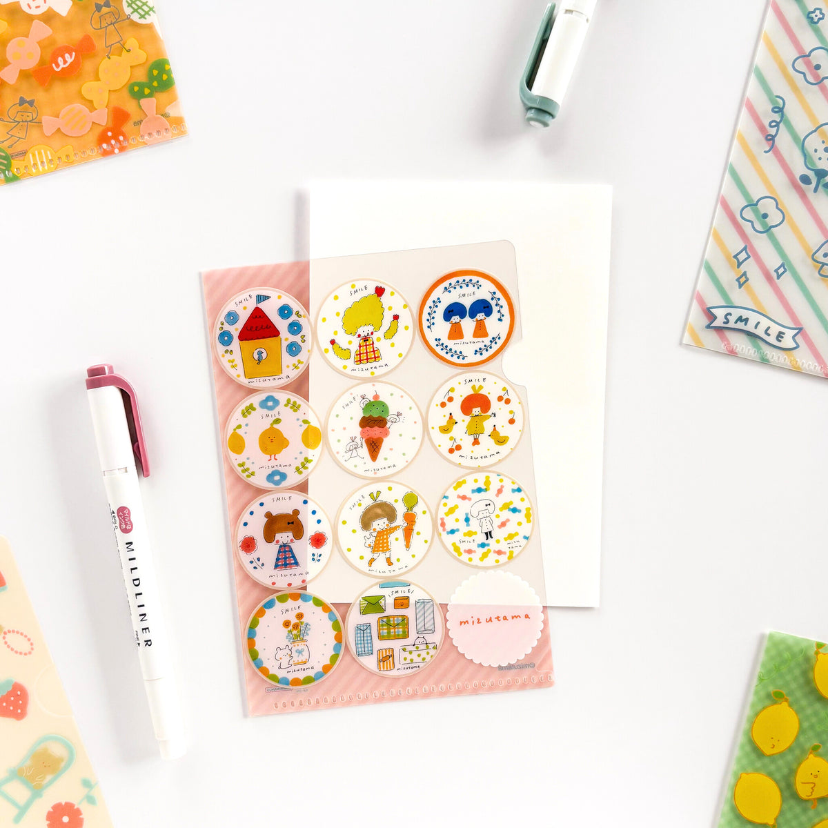 mizutama x サンスター文具 / クリアファイル３枚セット「pink & yellow」