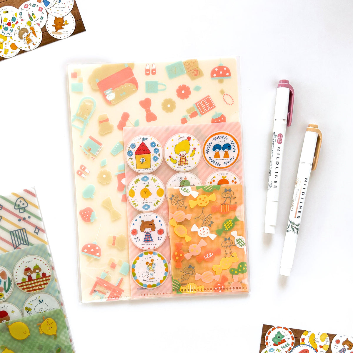 mizutama x サンスター文具 / クリアファイル３枚セット「pink & yellow」