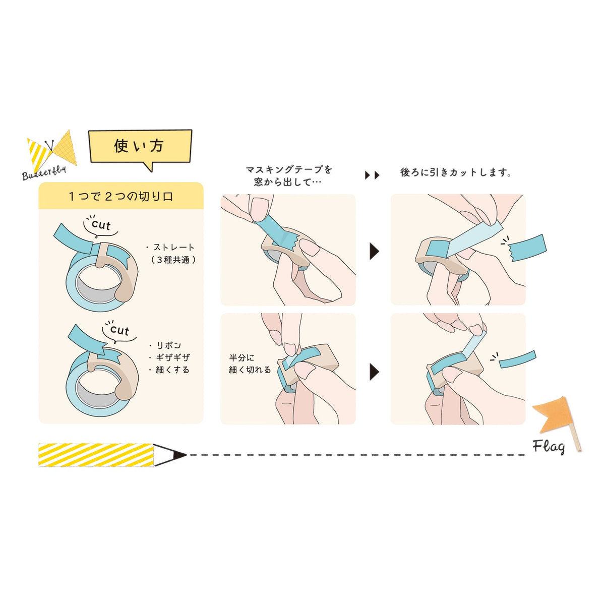 mizutama / Limited Edition / 2-Way Ribonbon Tape Cutter (green / zigzag)