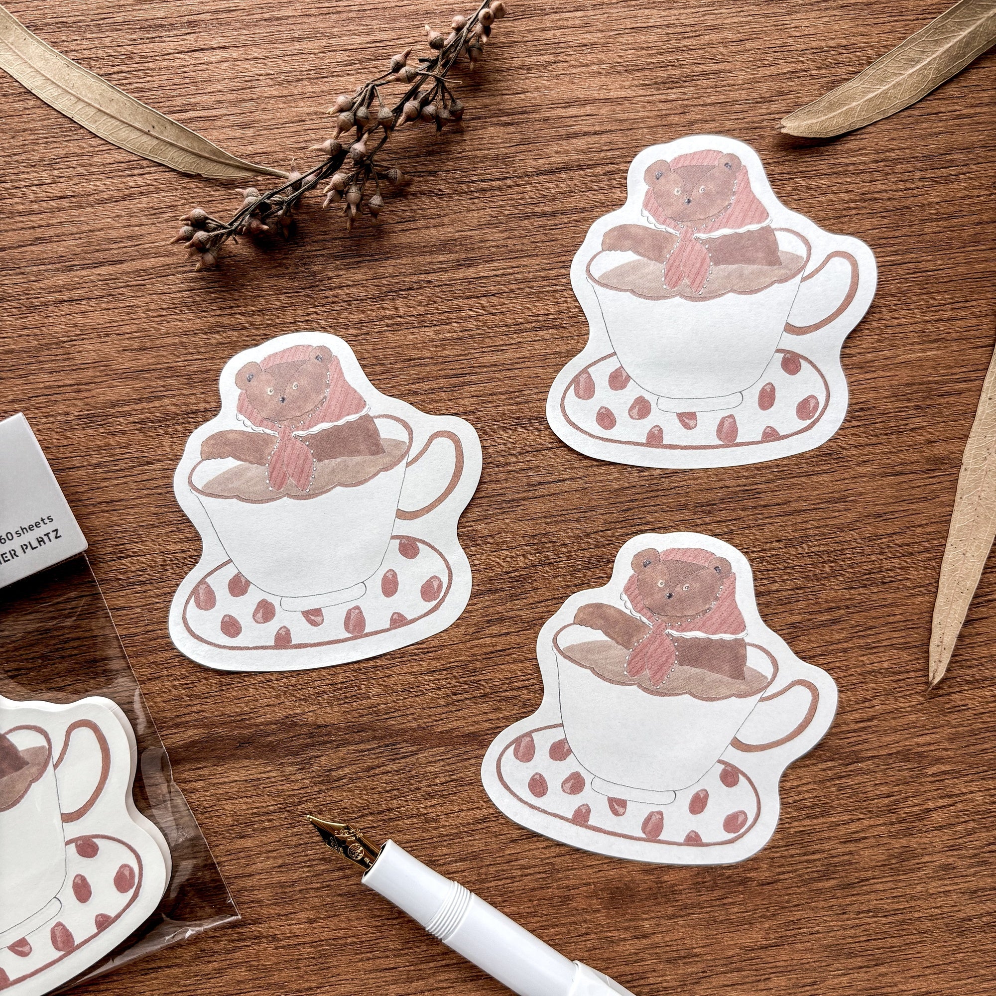 Shoichiro Tobimatsu / Die-cut Sticky Notes - Bear & Tea