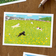 たびねこポストカード「春・菜の花ダンス」