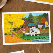 Toshinori Mori / Traveling Cat Postcard - Autumn / Chestnut Picking
