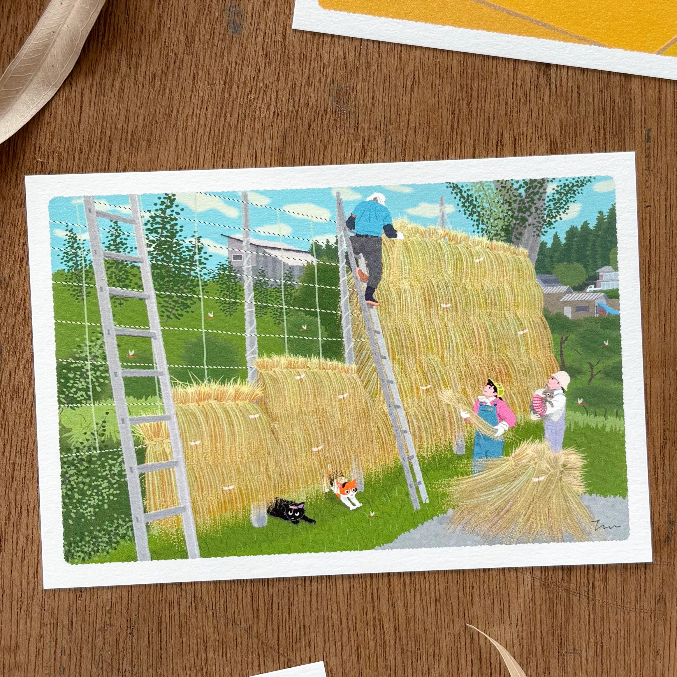 たびねこポストカード「秋・秋の天日干し」