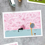 たびねこポストカード「春・桜の樹の下で」