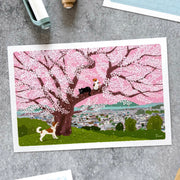たびねこポストカード「春・丘の上の桜」