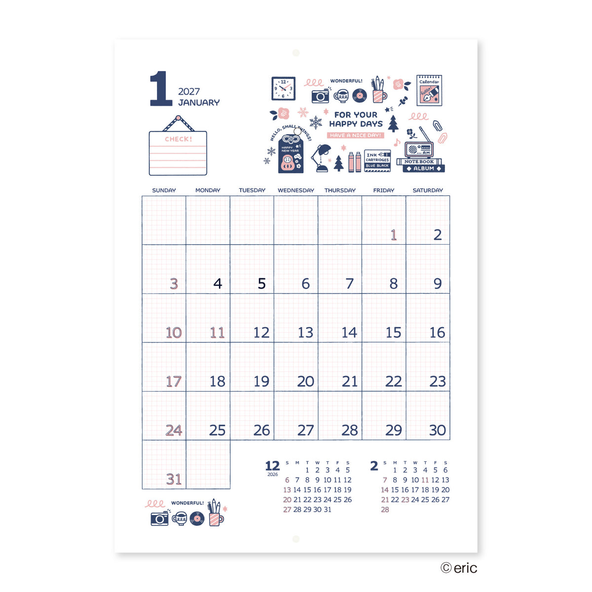 [2027] eric / Calendar - 12 month wall calendar
